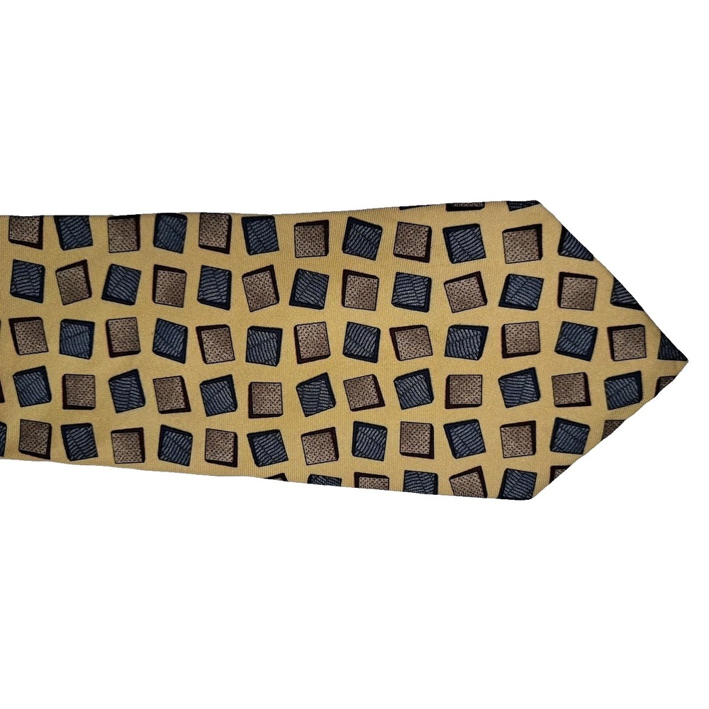 Claiborne‎ SPORT 100% Italian Silk Tie Yellow Geometric 1990's Vtg Wall Street